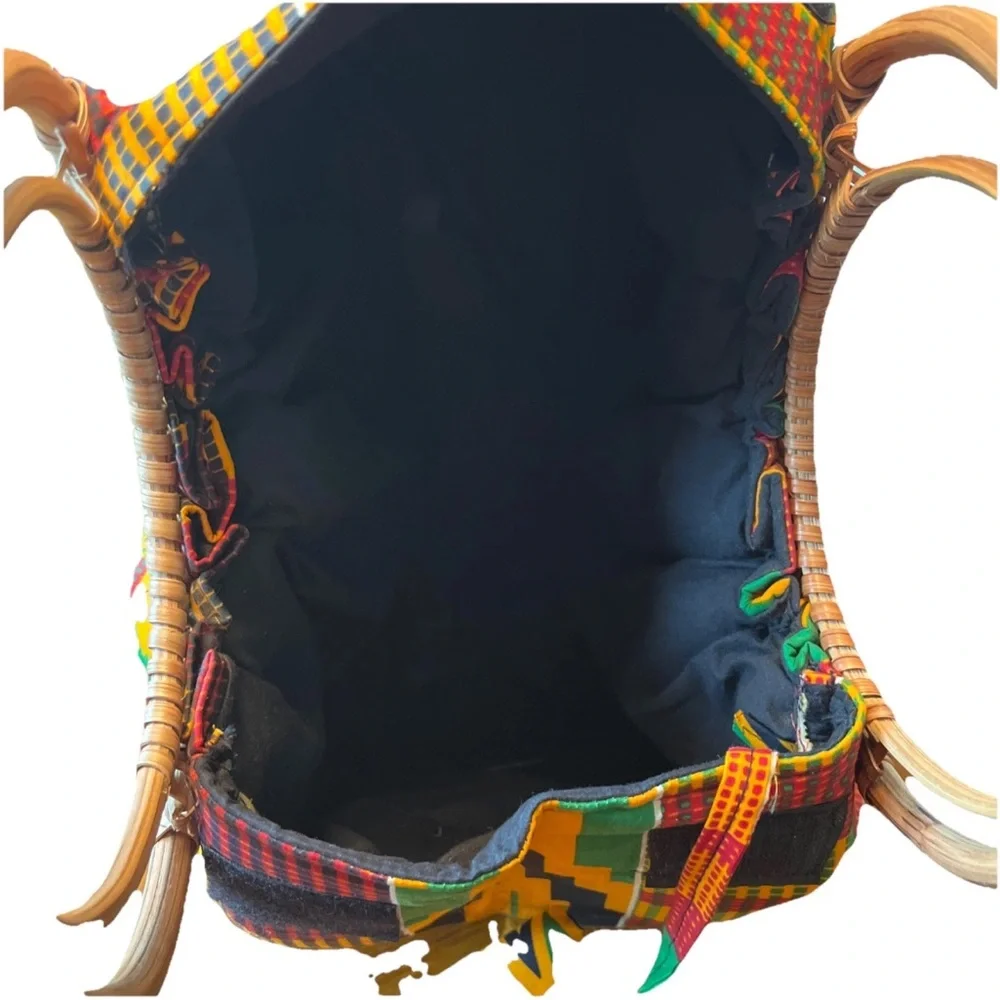 Kente Cloth Purse Handbag Tote Round Woven Handles Attached Coin purse - Picture 6 of 10